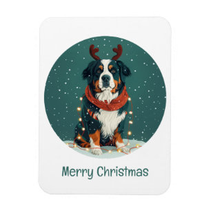 Merry Christmas Reindeer Bernese Mountain Dog Magnet