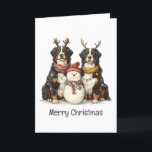 Merry Christmas Reindeer Bernese Mountain Dogs Holiday Card<br><div class="desc">Cute illustration of a Bernese Mountain dog dressed as Santa Clause riding a bike. Perfect for pet lovers and dog parents during the holiday season.</div>