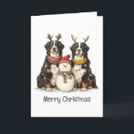 Merry Christmas Reindeer Bernese Mountain Dogs Holiday Card<br><div class="desc">Cute illustration of a Bernese Mountain dog dressed as Santa Clause riding a bike. Perfect for pet lovers and dog parents during the holiday season.</div>