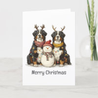 Merry Christmas Reindeer Bernese Mountain Dogs