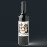 Merry Christmas Reindeer Bernese Mountain Dogs Wine Label<br><div class="desc">Cute illustration of a Bernese Mountain dog dressed as Santa Clause riding a bike. Perfect for pet lovers and dog parents during the holiday season.</div>