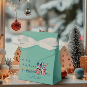 Merry Christmas – Reindeer & Bunny on Teal Favor Box