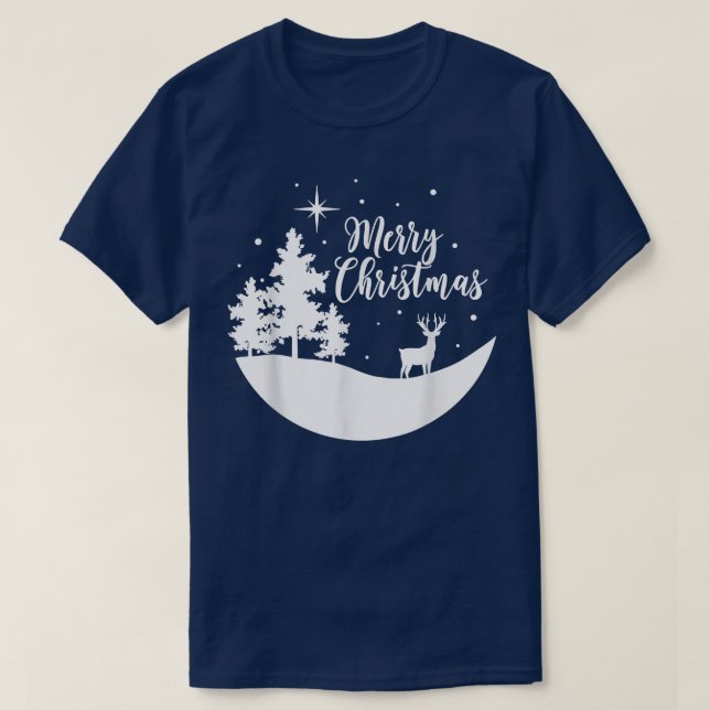 Merry Christmas Reindeer Christmas Tree Snow Merry T-Shirt (Design Front)
