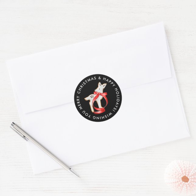 Merry Christmas Reindeer Cookie Custom Classic Round Sticker (Envelope)