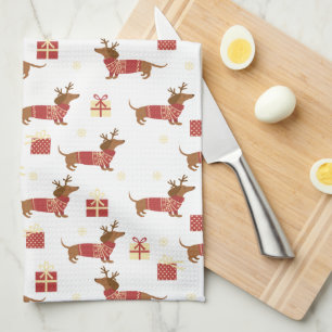 Merry Christmas Reindeer Dachshund Kitchen Towel