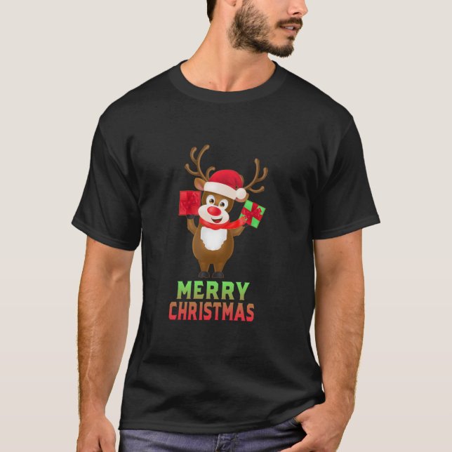 Merry Christmas reindeer deer moose Christmas  T-Shirt (Front)