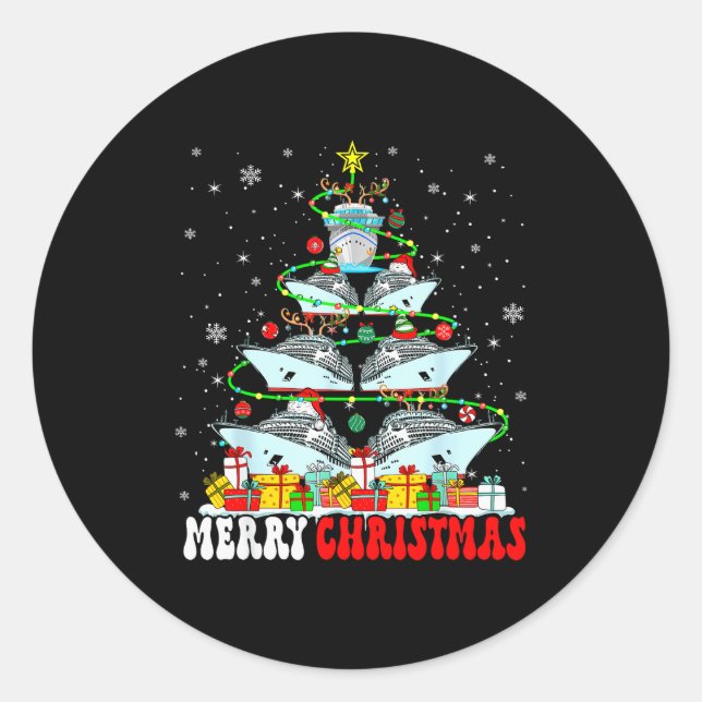 Merry Christmas Reindeer Elf Santa Cruise Ships Xm Classic Round Sticker (Front)
