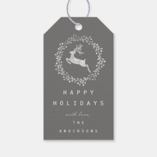 Merry Christmas Reindeer Grey Silver Grey White Gift Tags