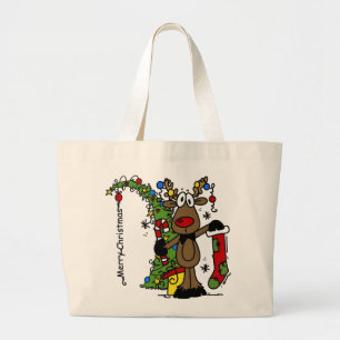 Merry Christmas Reindeer Large Tote Bag
