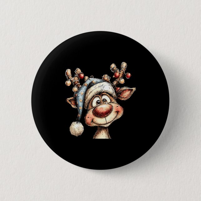 Merry Christmas Reindeer Men Women Family Matching 2 Inch Round Button (Front)