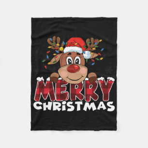 Merry Christmas Reindeer Men Women Family Matching Fleece Blanket