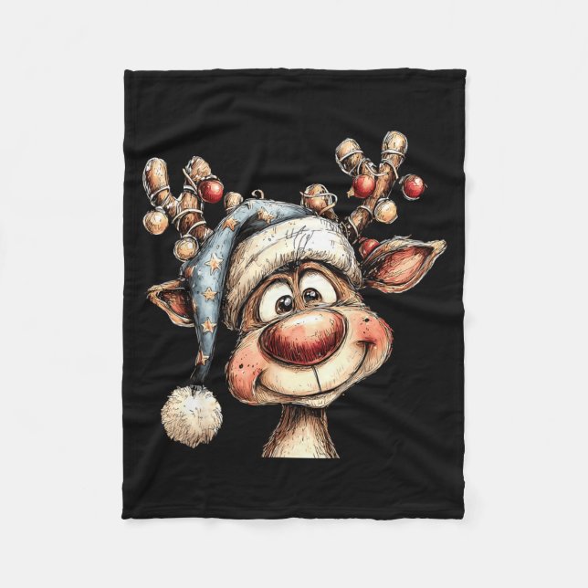 Merry Christmas Reindeer Men Women Family Matching Fleece Blanket (Front)