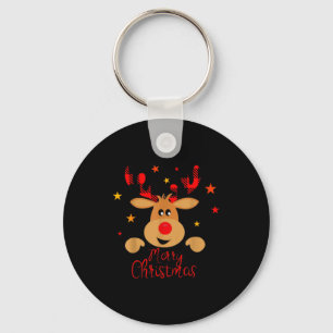 Merry Christmas Reindeer Men Women Kids Matching R Keychain