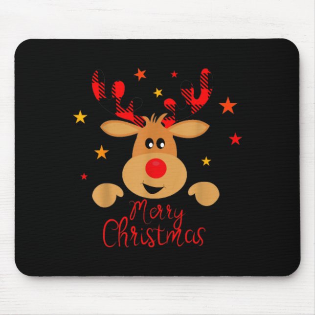 Merry Christmas Reindeer Men Women Kids Matching R Mouse Pad (Front)