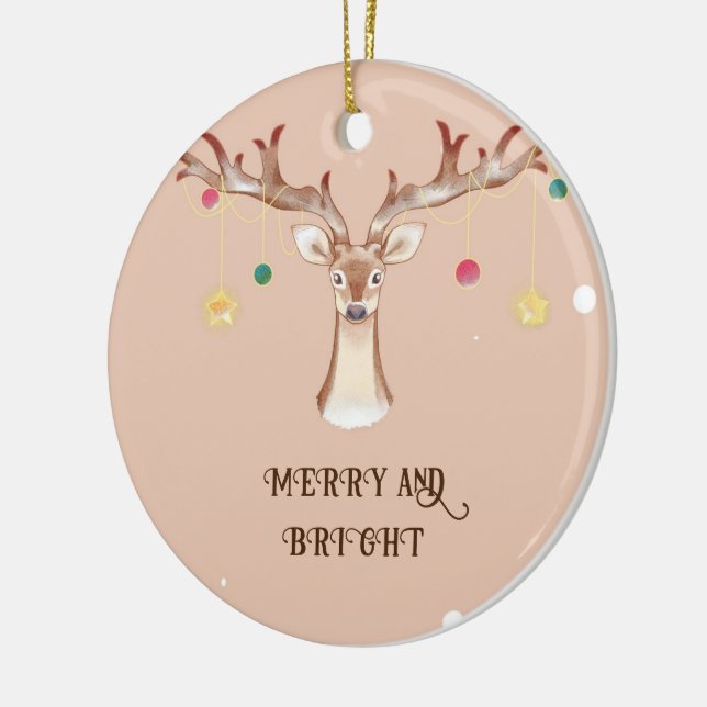 Merry christmas reindeer merry and bright ornament (Left)