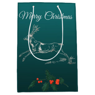 Merry Christmas Reindeer & Mistletoe Medium Gift Bag