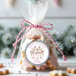 Merry Christmas Reindeer Personalized Name Classic Round Sticker<br><div class="desc">Merry Christmas Reindeer Festive Modern Personalized Name Stickers features festive reindeer with pink bows and floral accents with the text "Merry Christmas" in modern pink calligraphy script typography with your personalized name. Perfect personalized stickers to place on gifts, envelopes, seals and more for Christmas and the holidays for family and...</div>