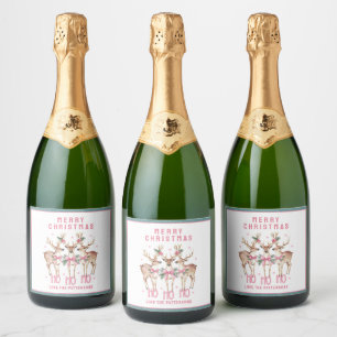 Merry Christmas Reindeer Personalized Name Sparkling Wine Label