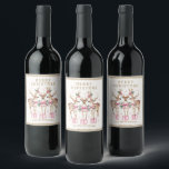 Merry Christmas Reindeer Personalized Name Wine Label<br><div class="desc">Merry Christmas Reindeer Personalized Name Festive Party Personalized Name Wine Labels Stickers features festive reindeer with pink bows and floral accents with the text "Merry Christmas" in modern goldcalligraphy script typography with your personalized name. Perfect personalized gift for Christmas and the holidays for family and friends. Designed by ©2024 Evco...</div>