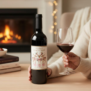 Merry Christmas Reindeer Personalized Name Wine Label