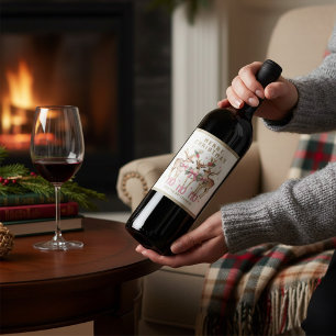 Merry Christmas Reindeer Personalized Name Wine Label