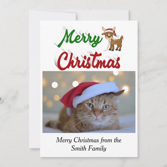 Merry Christmas Reindeer photo script  Holiday Card (Front)