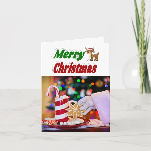 Merry Christmas Reindeer photo typography Holiday Card (Front)
