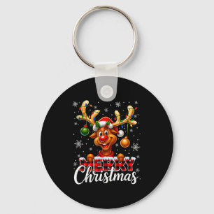 Merry Christmas Reindeer Plaid Pajamas Xmas Shirts Keychain