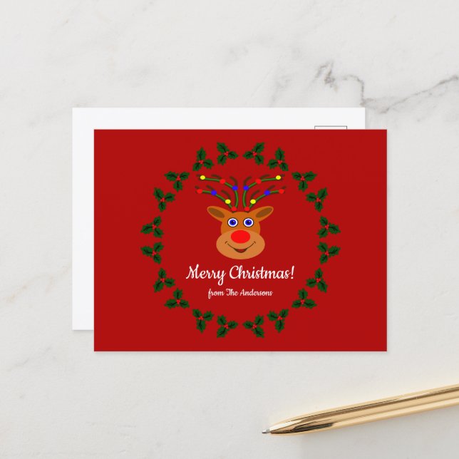 Merry Christmas! Reindeer Postcard (Front/Back In Situ)