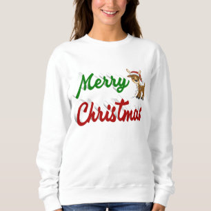 Merry Christmas Reindeer red green script Sweatshirt