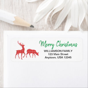 Merry Christmas Reindeer Red Plaid Pattern