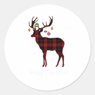 Merry Christmas Reindeer Red Plaid Snowflake Famil Classic Round Sticker