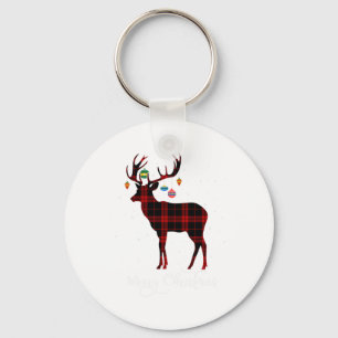 Merry Christmas Reindeer Red Plaid Snowflake Famil Keychain