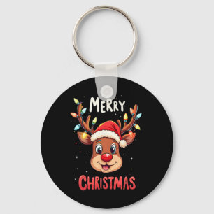 Merry Christmas Reindeer Red Santa Xmas Family Men Keychain
