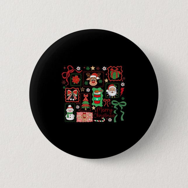 Merry Christmas Reindeer Santa Snowman Coquette Bo 2 Inch Round Button (Front)