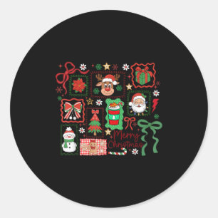 Merry Christmas Reindeer Santa Snowman Coquette Bo Classic Round Sticker