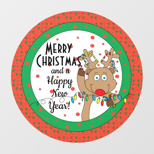 Merry Christmas Reindeer Says Round Window Cling (Sheet)