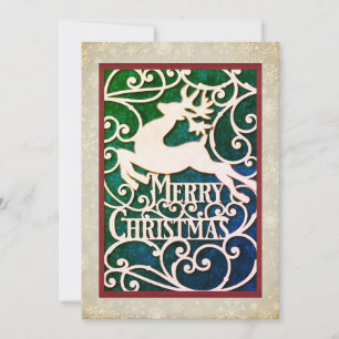 Merry Christmas Reindeer Silhouettes Snowflake Holiday Card