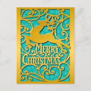 Merry Christmas Reindeer Silhouettes Snowflake Postcard