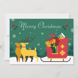 Merry Christmas Reindeer Sled with Snowflakes Invitation