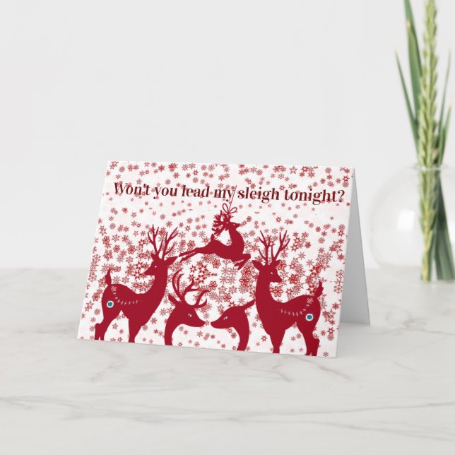 Merry Christmas Reindeer Snowflake Custom Quote Holiday Card (Front)