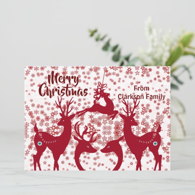 Merry Christmas Reindeer Snowflake Family Custom Holiday Card (Standing Front)