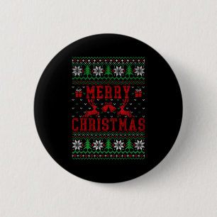 Merry Christmas Reindeer Snowflake Ugly Christmas 2 Inch Round Button