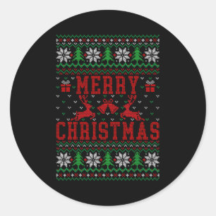Merry Christmas Reindeer Snowflake Ugly Christmas Classic Round Sticker