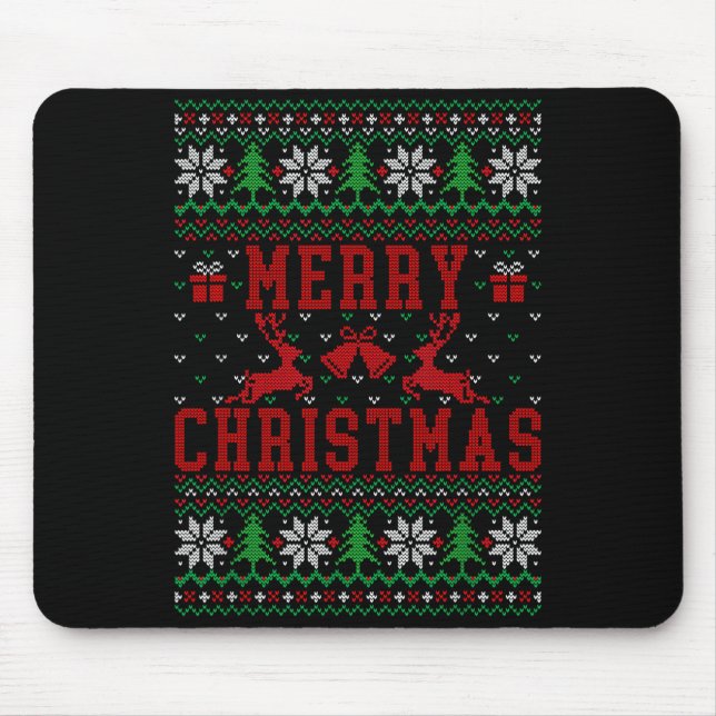 Merry Christmas Reindeer Snowflake Ugly Christmas  Mouse Pad (Front)