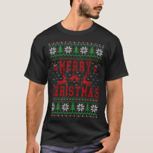 Merry Christmas Reindeer Snowflake Ugly Christmas  T-Shirt