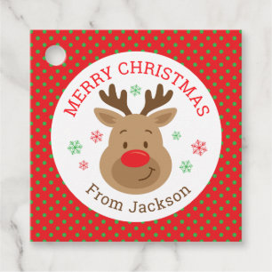 Merry Christmas Reindeer Square Gift Tags for Kids