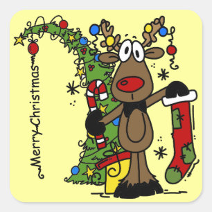 Merry Christmas Reindeer Square Sticker