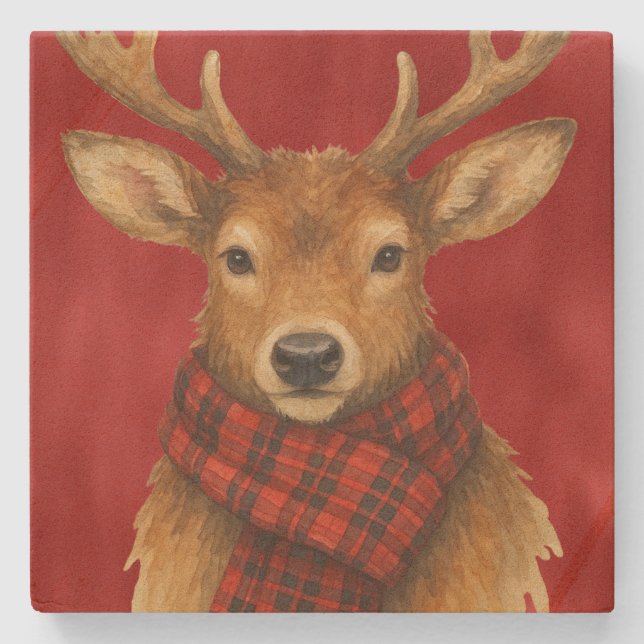Merry Christmas Reindeer Stone Coaster (Front)