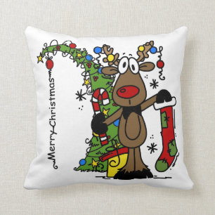 Merry Christmas Reindeer Throw Pillow